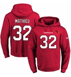 NFL Men Nike Arizona Cardinals 32 Tyrann Mathieu Red Name Number Pullover Hoodie