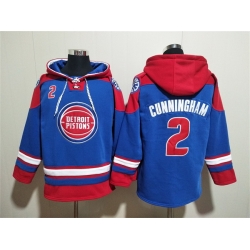 Men Detroit Pistons 2 Cade Cunningham Blue Red Lace Up Pullover Hoodie