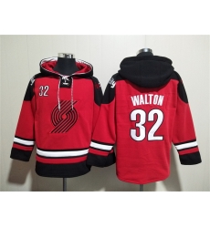 Men Portland Trail Blazers 32 Bill Walton Red Lace Up Pullover Hoodie