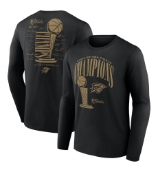 Men Oklahoma City Thunder Black 2025 Finals Champions Double Dribble Long Sleeve T Shirt