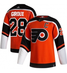 Men Philadelphia Flyers 28 Claude Giroux Orange 2020 21 Reverse Retro Adidas Jersey