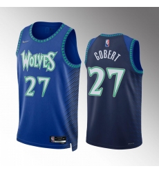 Men Minnesota Timberwolves 27 Rudy Gobert 2021 22 Blue City Edition 75th Anniversary Swingman Stitched Jersey