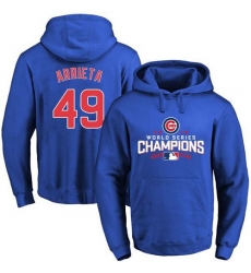 Men Chicago Cubs 49 Jake Arrieta Blue 2016 World Series Champions Pullover MLB Hoodie