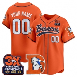 Men Denver Broncos Active Player Custom Orange 3X Super Bowl champions Patch Throwback Vapor Stitched Baseball Jersey
