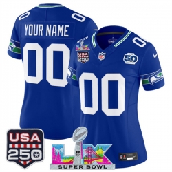 Women Seattle Seahawks Active Player Custom Royal 2025 F U S E Super Bowl LX Patch And 50th Season  USA 250 Patch Vapor Throwback Limited Stitched Football