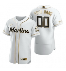 Men Women Youth Toddler All Size Miami Marlins Custom Nike White Stitched MLB Flex Base Golden Edition Jersey