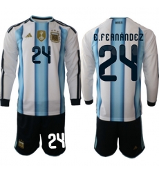 Argentina 2026 FIFA World Cup Soccer Jersey White LONG #24 E.FERNANDEZ Argentina 2026 FIFA World Cup Soccer Jersey White LONG #24 E.FERNANDEZ
