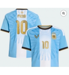 Men Argentina 10 Lion Messi Blue Gold Soccer Jersey