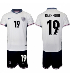Men England 19 Marcus Rashford 2024 25 White Home Soccer Jersey Suit