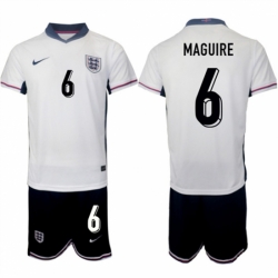 Men England 6 Harry Maguire 2024 25 White Home Soccer Jersey Suit