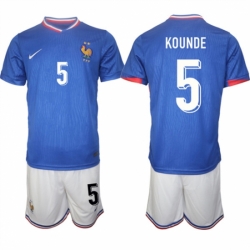 Men France 5 Jules Kound Blue 2024 25 Home Soccer Jersey Suit