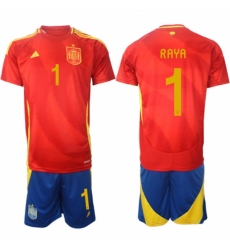 Men Spain Team 1 David Raya 2024 25 Red Home Soccer Jersey Suit