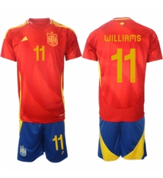 Men Spain Team 11 Nico Williams 2024 25 Red Home Soccer Jersey Suit