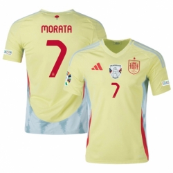Men Spain Team 7 Alvaro Morata Yellow 2024 Away Soccer Jersey
