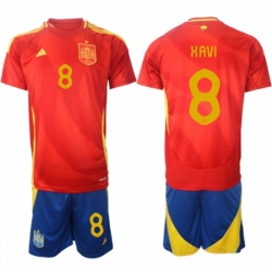 Men Spain Team 8 Xavi 2024 25 Red Home Soccer Jersey Suit