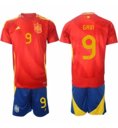 Men Spain Team 9 Gavi 2024 25 Red Home Soccer Jersey Suit