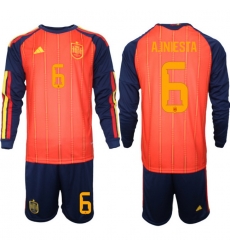 Spain 2026 FIFA World Cup Soccer Jersey Red LONG #6 A.INIESTA Spain 2026 FIFA World Cup Soccer Jersey Red LONG #6 A.INIESTA