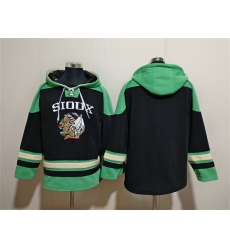 Men North Dakota Fighting Hawks Blank Black Green Lace Up Pullover Hoodie