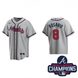 Men Nike Atlanta Braves 8 Eddie Rosario Gray Alternate Stitched Baseball Stitched MLB 2021 Champions Patch Jersey