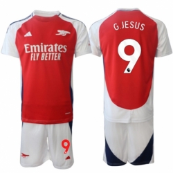 Men Arsenal FC 9 Gabriel Jesus 2024 Red Home Soccer Jersey Suit