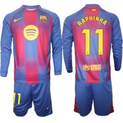 Men FC Barcelona 2026 Soccer Jerseys Red Long #11 RAPHINHA