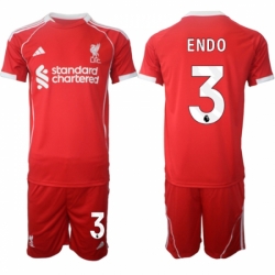 Men Liverpool 3 Wataru Endo 2025 Red Home Soccer Jersey Suit