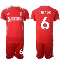 Men Liverpool 6 Thiago 2025 Red Home Soccer Jersey Suit