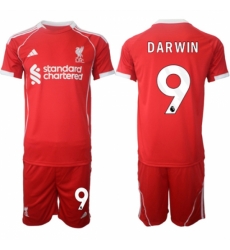 Men Liverpool 9 Darwin 2025 Red Home Soccer Jersey Suit