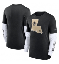 Men New Orleans Saints Heather Black Slub Fashion Long Sleeve T Shirt