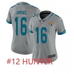 Jaguars 12 HUNTER Silver Women Stitched NFL Limited Inverted Legend Jersey
