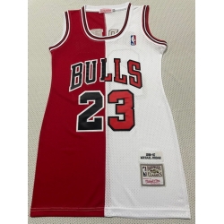 Women Chicago Bulls 23 Michael Jordan Dress Stitched Jersey Red White Split