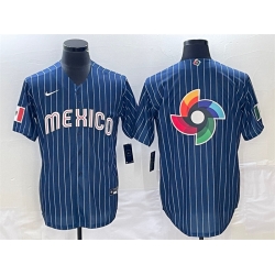 Men Mexico Baseball Navy Team Big Logo World Baseball Classic Stitched Jersey 001