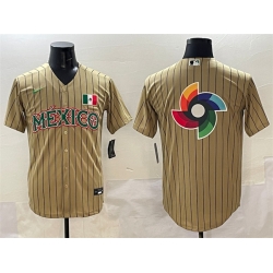 Men Mexico Baseball Tan 2023 World Baseball Classic Team Big Logo Stitched Jersey 1