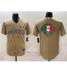 Men Mexico Baseball Tan 2023 World Baseball Classic Team Big Logo Stitched Jersey 2