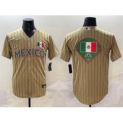 Men Mexico Baseball Tan 2023 World Baseball Classic Team Big Logo Stitched Jersey 2