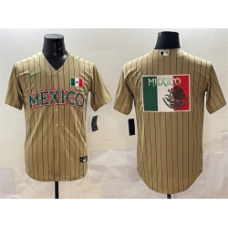 Men Mexico Baseball Tan 2023 World Baseball Classic Team Big Logo Stitched Jersey