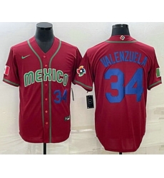 Men's Mexico Baseball #34 Fernando Valenzuela Number 2023 Red Blue World Baseball Classic Stitched Jerseys