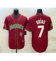 Men's Mexico Baseball #7 Julio Urias 2023 Red Blue World Baseball Classic Stitched Jersey