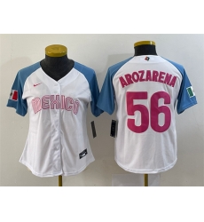 Women Mexico Baseball 56 Randy Arozarena 2023 White Blue World Baseball Classic Stitched Jersey