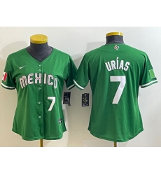 Women's Mexico Baseball #7 Julio Urias Number 2023 Green World Classic Stitched Jersey3