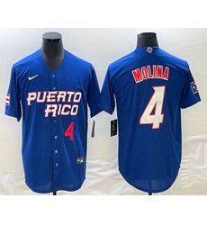 Mens Puerto Rico Baseball #4 Yadier Molina Number 2023 Blue World Baseball Classic Stitched Jersey