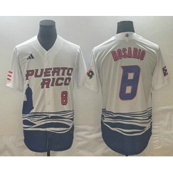 Men's Puerto Rico Baseball #8 Eddie Rosario Number 2023 White World Classic Stitched Jersey