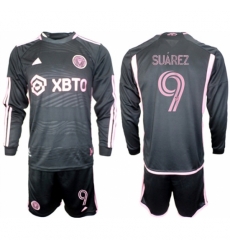 Men Inter Miami CF 9 Luis Surez 2023 24 Black Away Soccer Jersey Suit