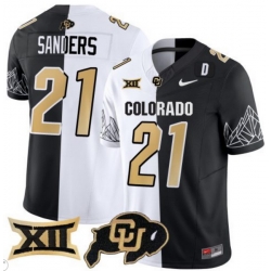 Men Colorado Buffaloes #21 Shilo Sanders White Black Split  Vapor Limited Stitched Football Jersey