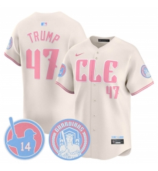 Men Cleveland Guardians 47 Donald Trump Cream Bubblegum Pink 2025 Vapor Limited Stitched Baseball Jersey Men Cleveland Guardians 47 Donald Trump Cream Bubblegum Pink 2025 Vapor Limited Stitched Baseball Jersey