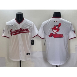 Men Cleveland Guardians Team Big Logo White Home Limited Stitched Baseball Jersey