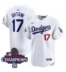 Men Nike Los Angeles Dodgers Shohei Ohtani #17 White Flex Base 2024 World Series Champions Stitched MLB Jersey