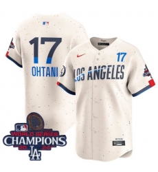 Men Nike Los Angeles Dodgers Shohei Ohtani #17 White Ice Cream Flex Base 2024 World Series Champions Stitched MLB Jersey