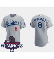 Youth Nike Los Angeles Dodgers Enrique Hernandez #8 Gray Flex Base 2024 World Series Champions Stitched MLB Jersey