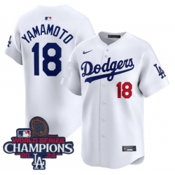 Youth Nike Los Angeles Dodgers Yoshinobu Yamamoto #18 White Flex Base 2024 World Series Champions Stitched MLB Jersey